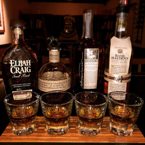 Bourbon flight - Elijah Craig, Masgtersons, Blantons and Basil Haydens Bourbons